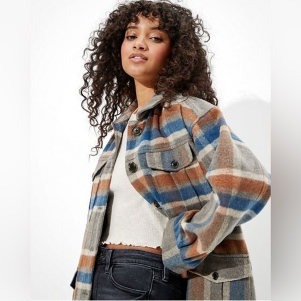 American Eagle Long Plaid Flannel Coat NWT